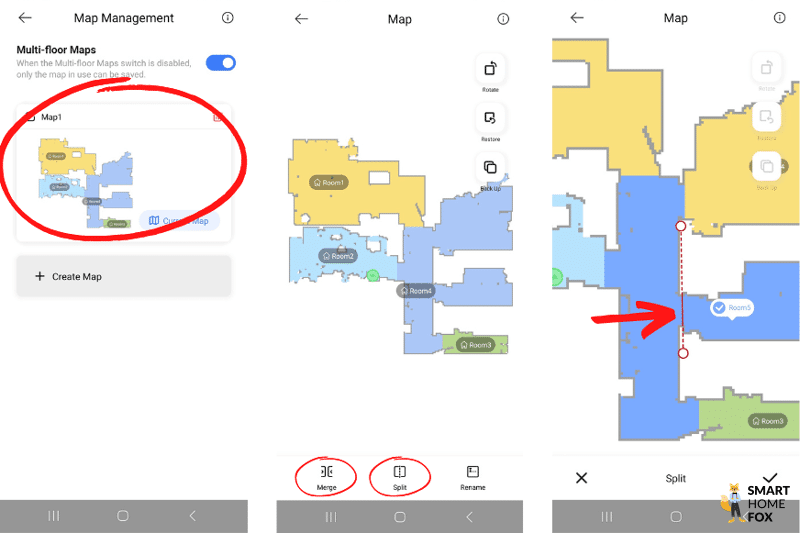 Räume werden in der Dreame L10s Pro App aufgeteilt.